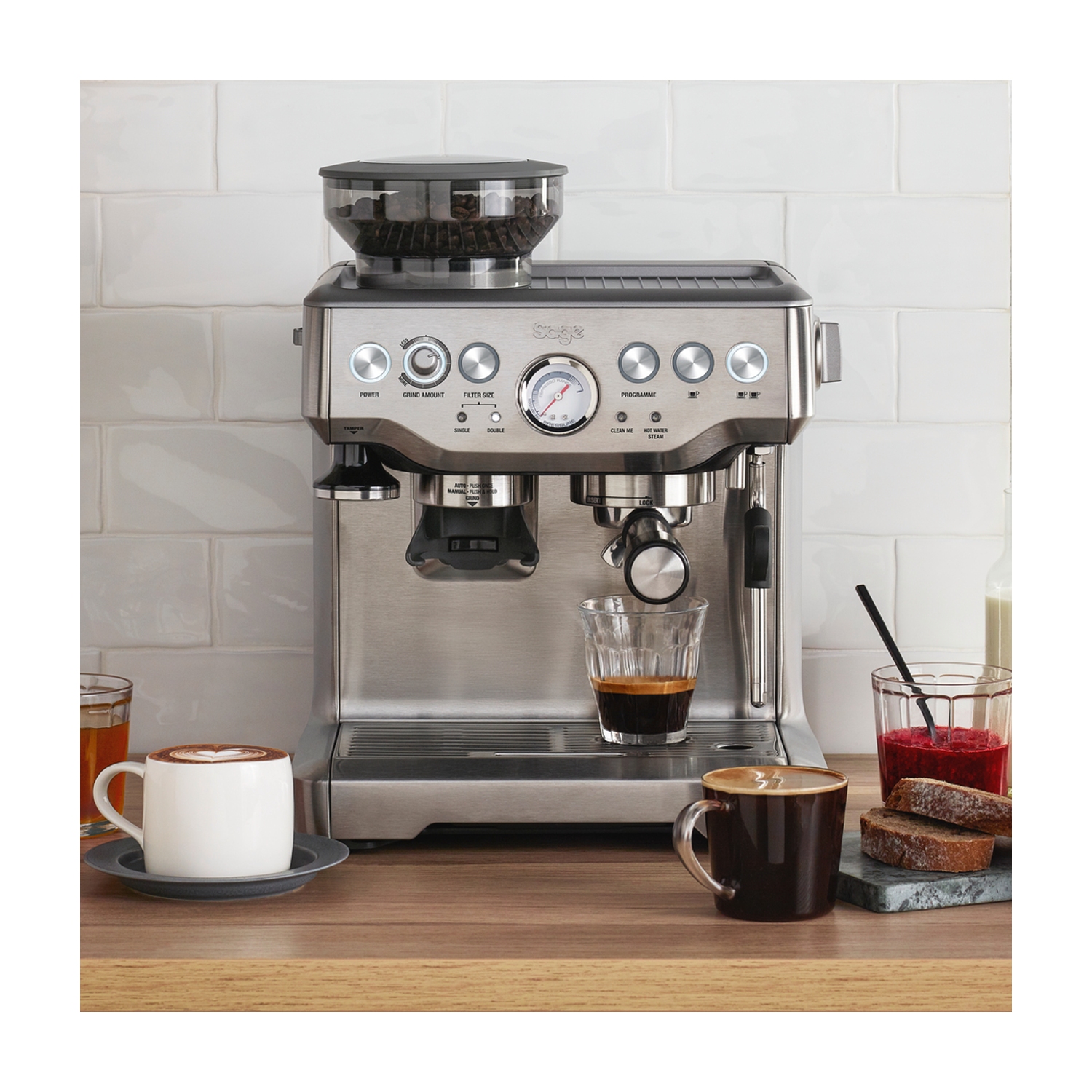 SAGE Barista Express BES875UK Bean to Cup Coffee Machine - Silver - 0